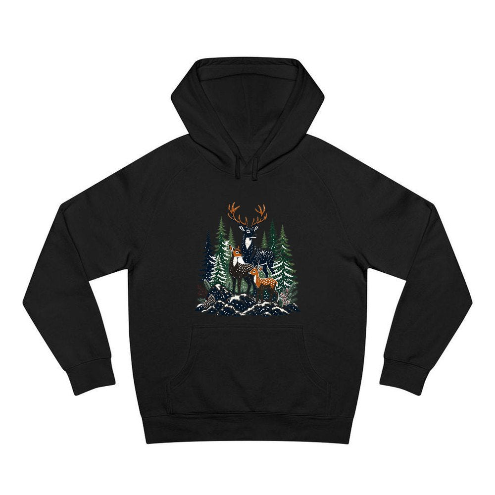 Deer Family In Snowy Forest personalised Christmas hoodie in black