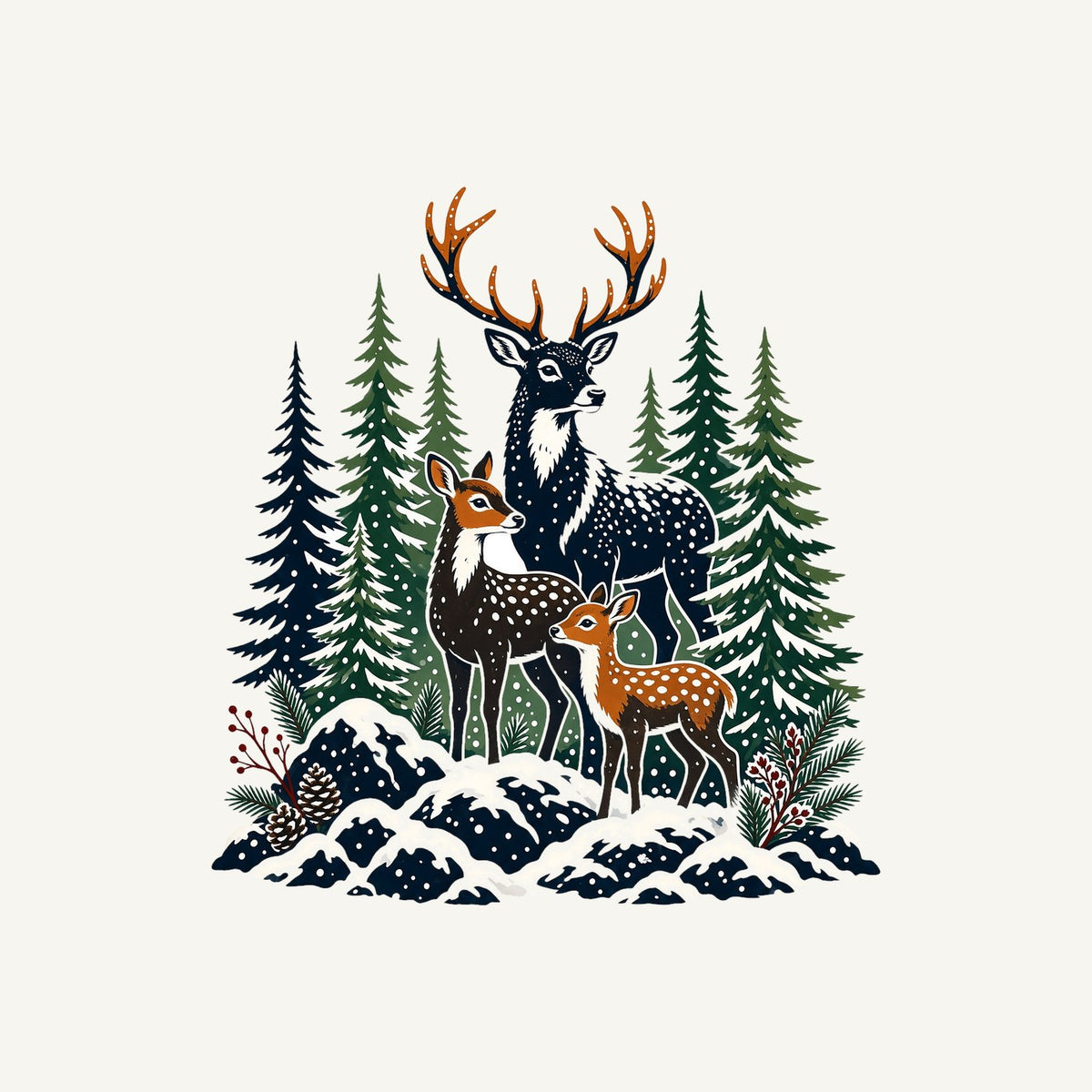Deer Family In Snowy Forest Personalised Santa Sack