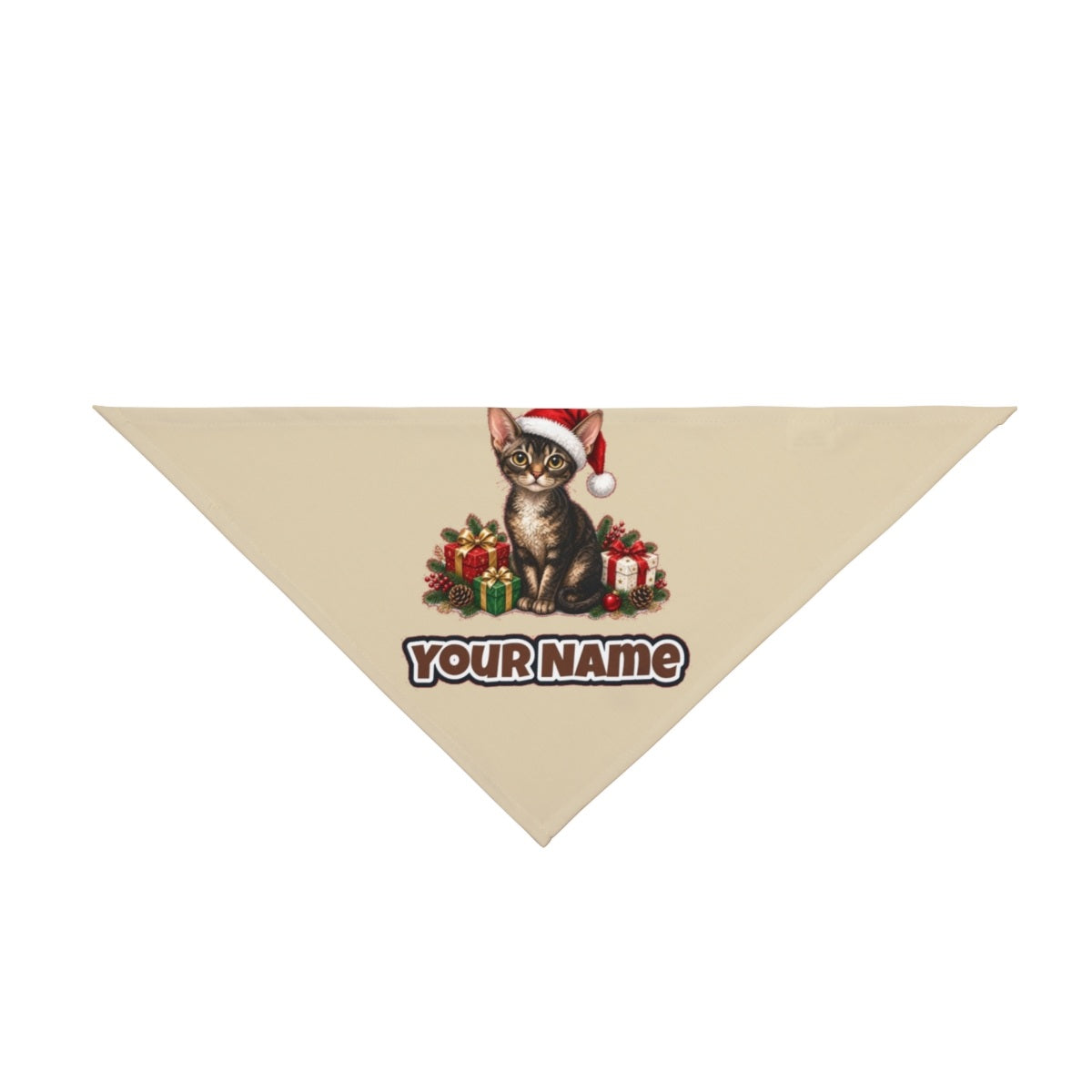 Devon Rex personalised Christmas pet bandana in beige, tie-on style