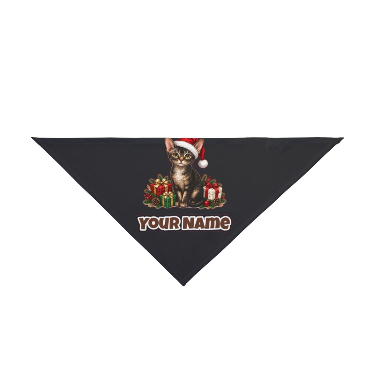 Devon Rex personalised Christmas pet bandana in black, tie-on style