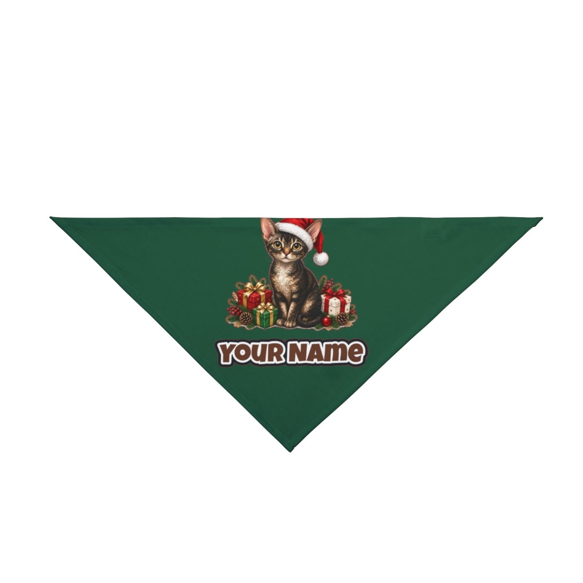Devon Rex personalised Christmas pet bandana in green, tie-on style