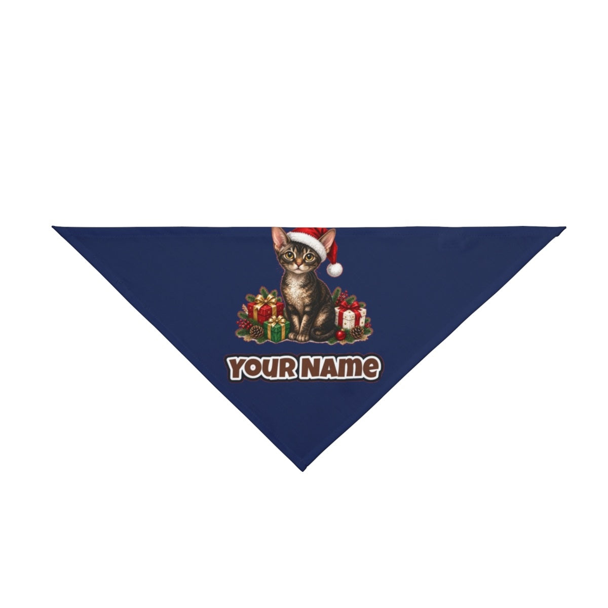 Devon Rex personalised Christmas pet bandana in navy, tie-on style
