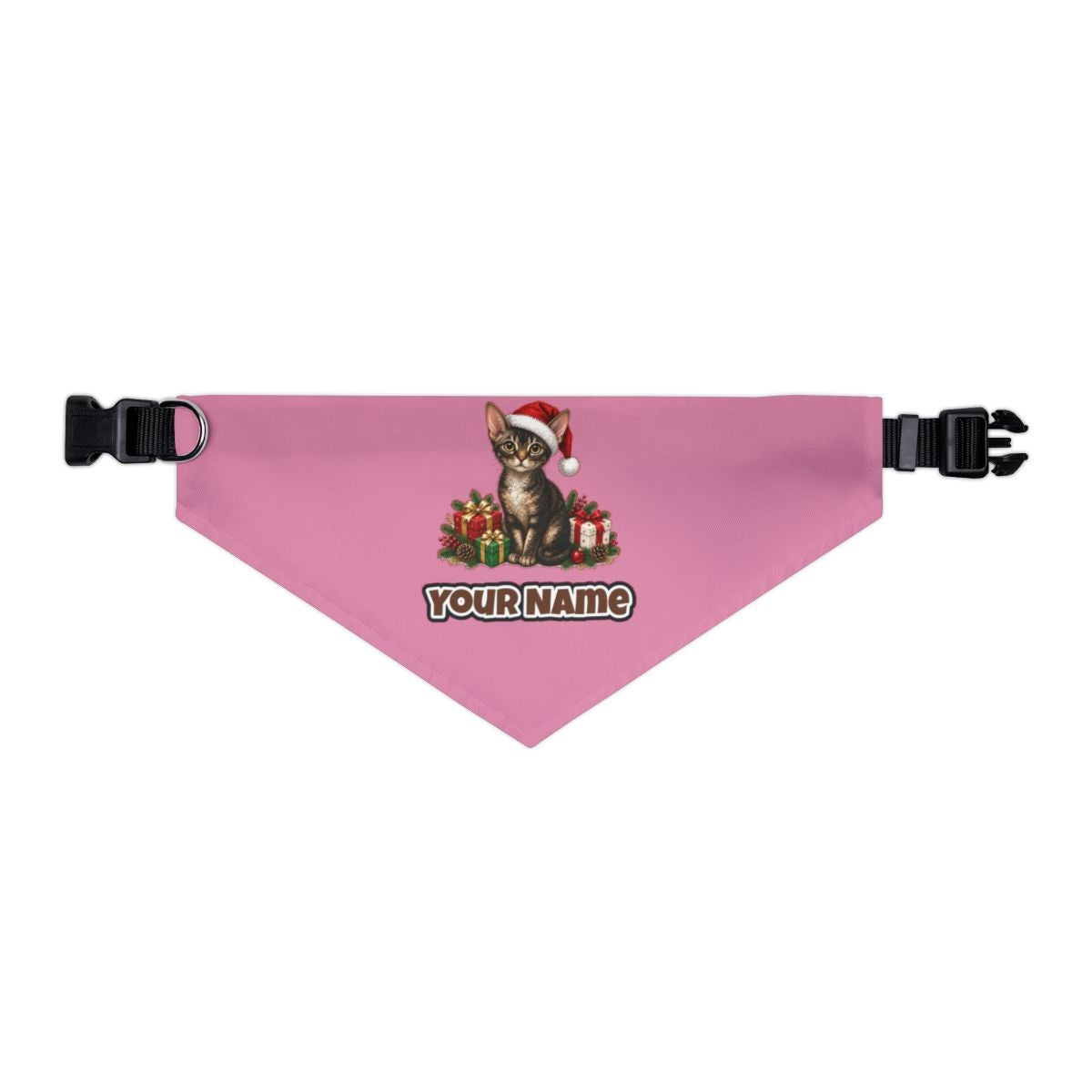 Devon Rex personalised Christmas pet bandana in pink, collar with buckle