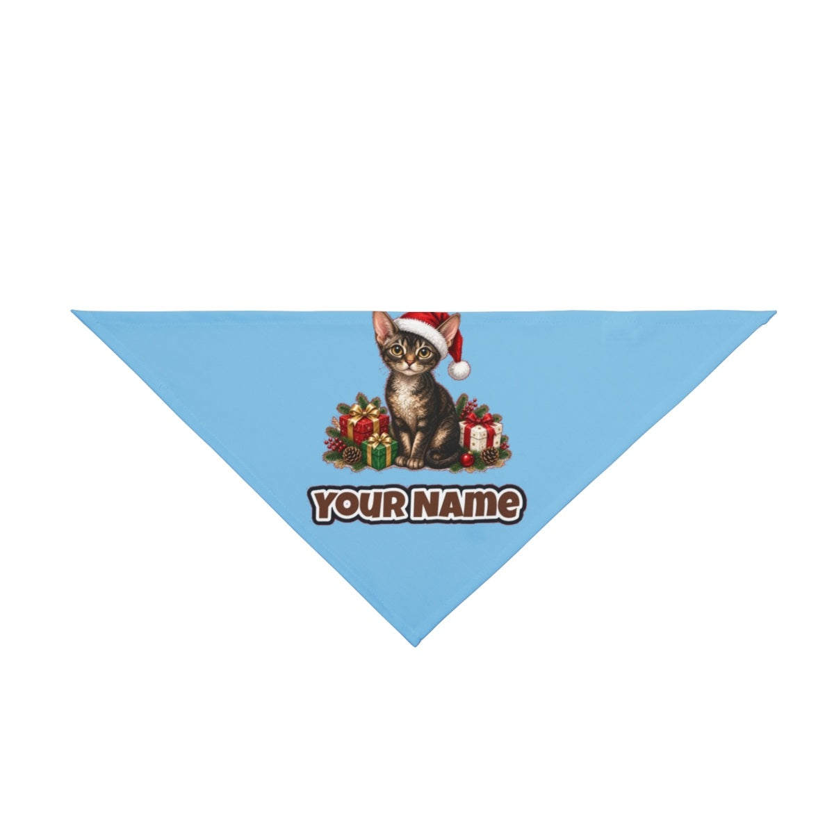 Devon Rex personalised Christmas pet bandana in sky blue, tie-on style