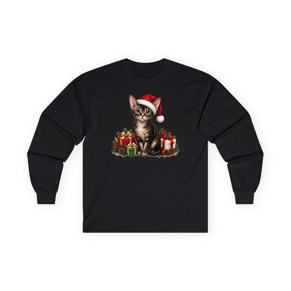 Devon Rex personalised long sleeve Christmas T-shirt in black