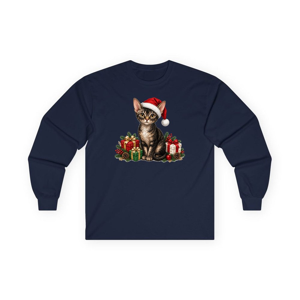 Devon Rex personalised long sleeve Christmas T-shirt in navy