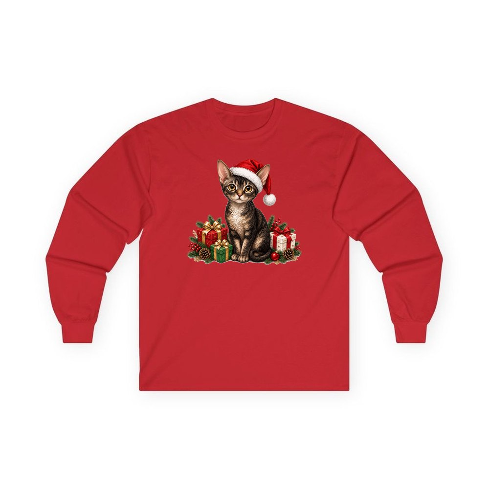 Devon Rex personalised long sleeve Christmas T-shirt in red