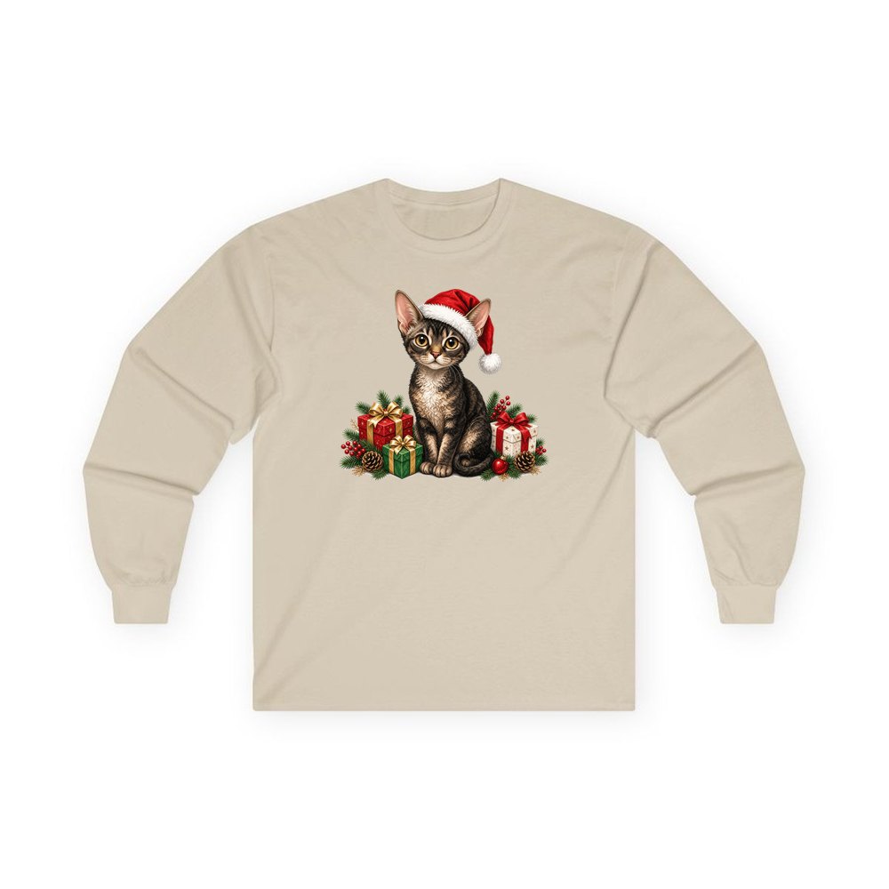 Devon Rex personalised long sleeve Christmas T-shirt in sand