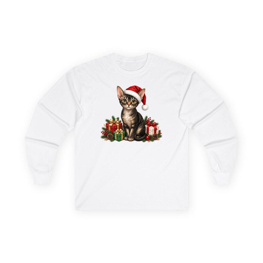 Devon Rex personalised long sleeve Christmas T-shirt in white