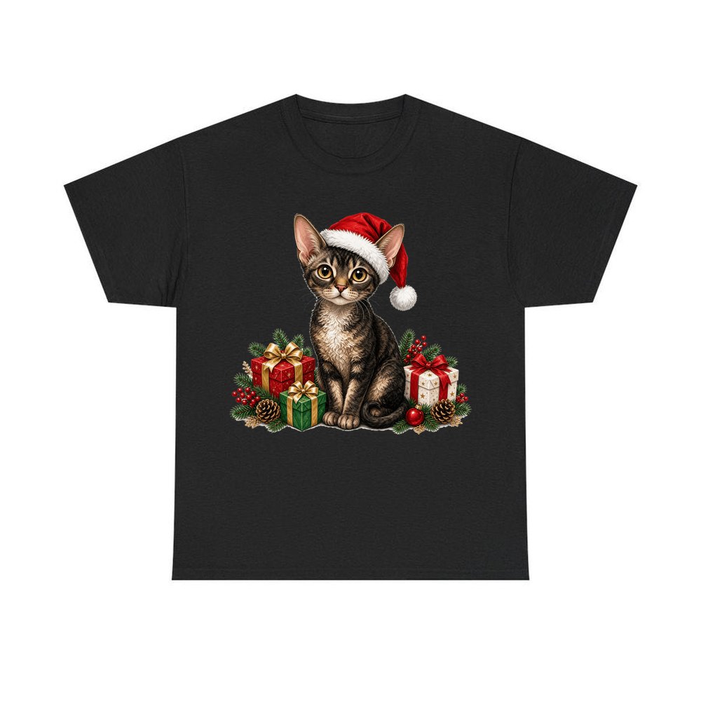Devon Rex personalised Christmas T-shirt in black
