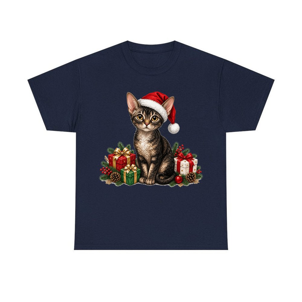 Devon Rex personalised Christmas T-shirt in navy