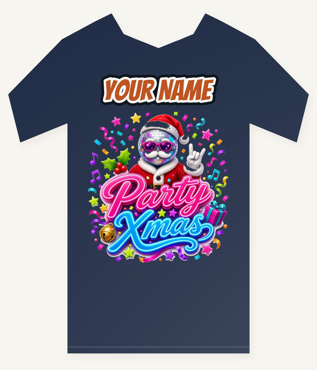 Disco Ball Party Santa Personalised Kids and Baby Christmas Tee