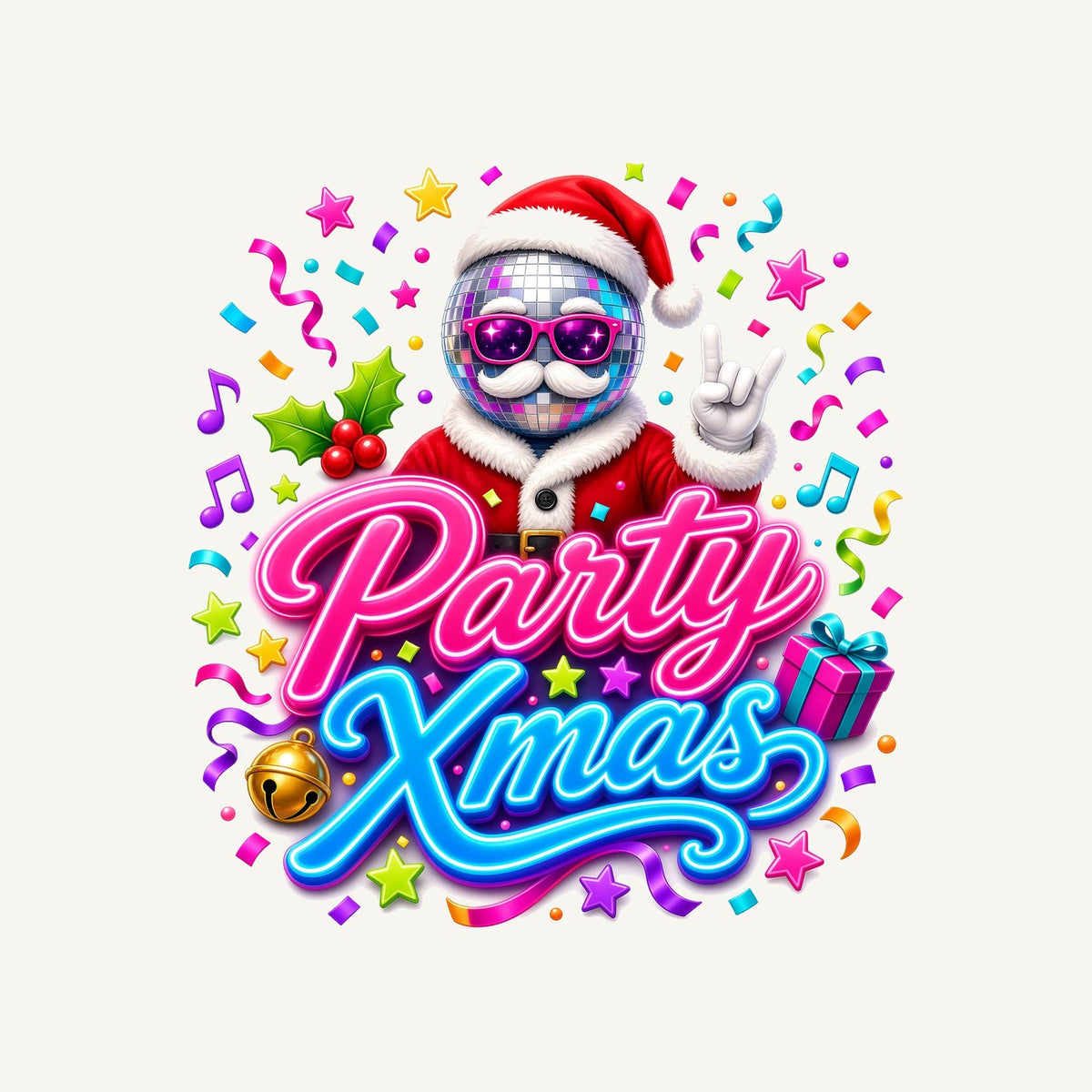 Disco Ball Party Santa Personalised Kids and Baby Christmas Tee