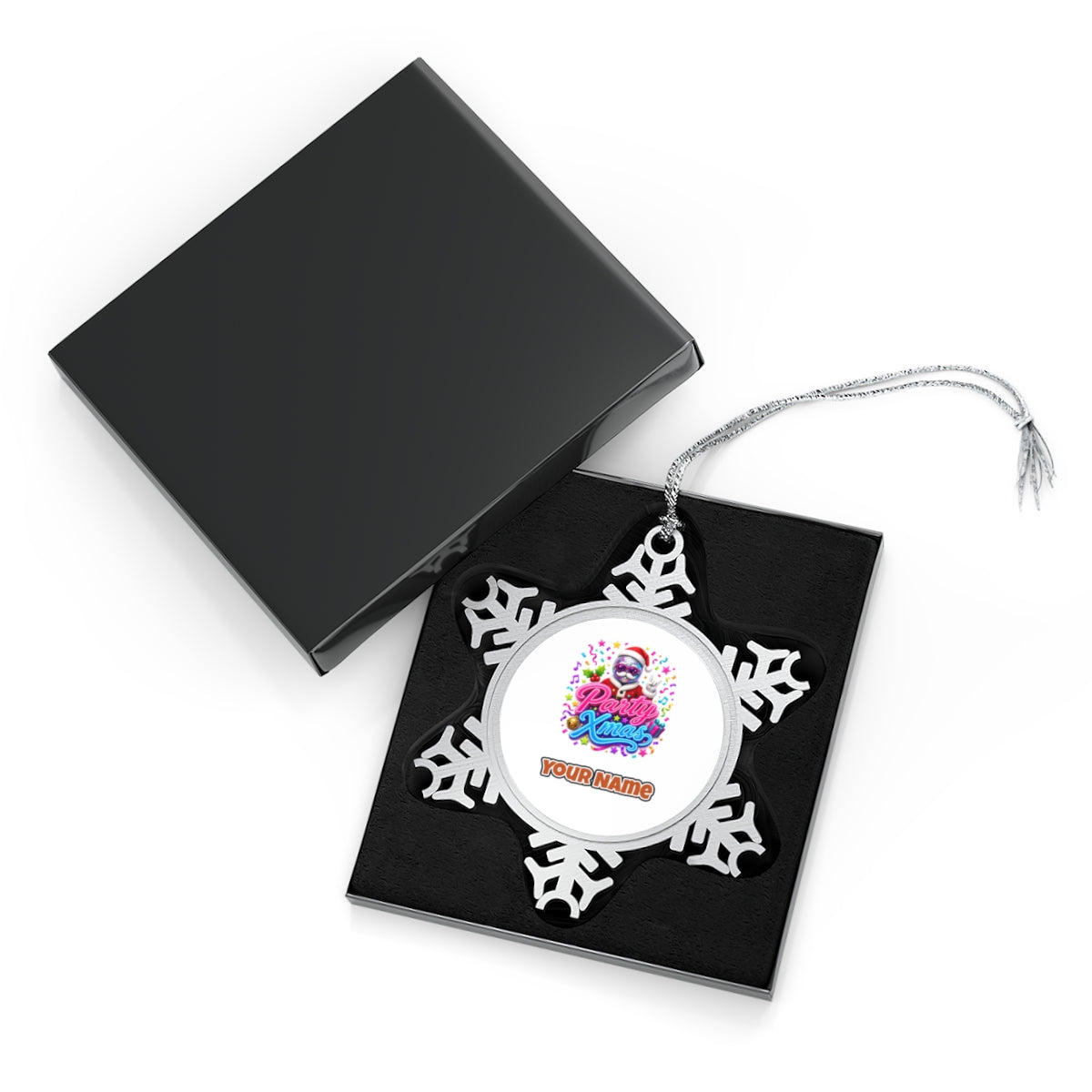Disco Ball Party Santa Personalised Pewter Christmas Ornament
