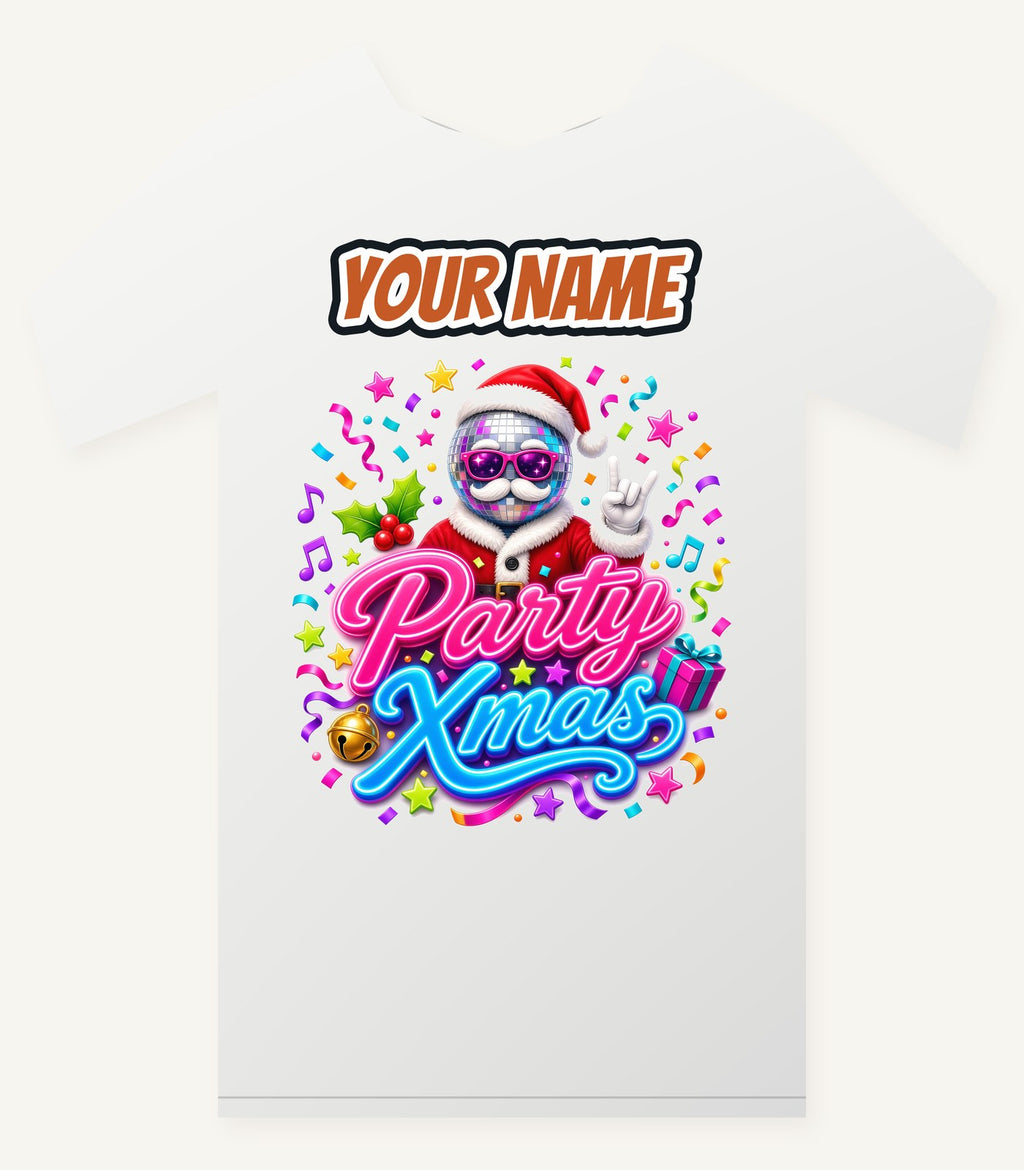 Disco Ball Party Santa Personalised Christmas T-Shirt and Hoodie