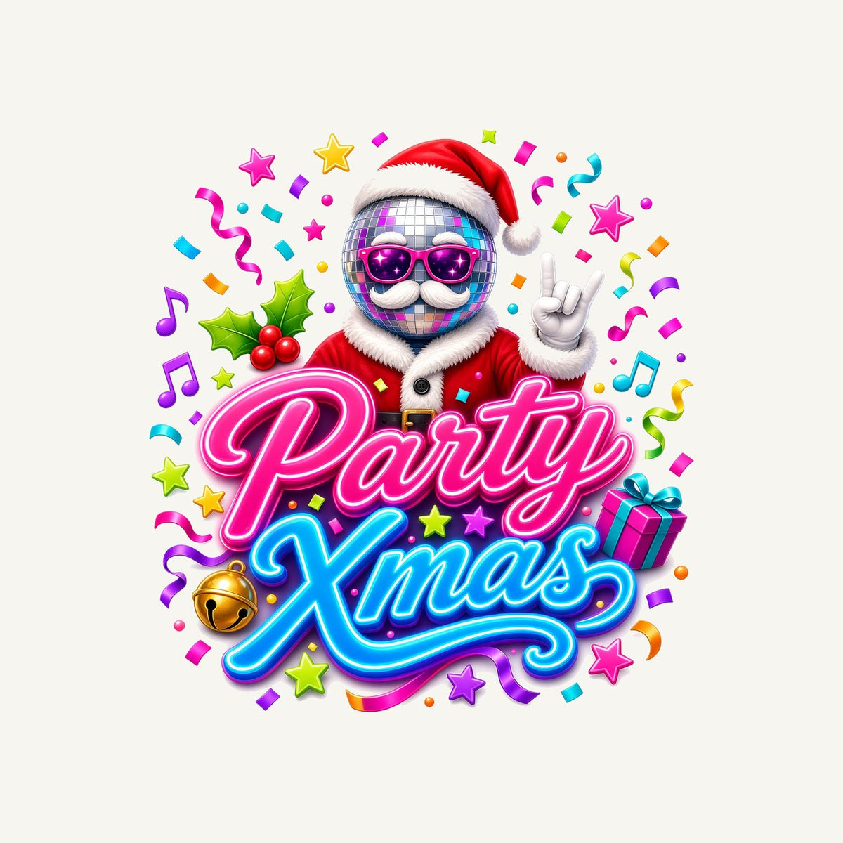 Disco Ball Party Santa Personalised Christmas T-Shirt and Hoodie