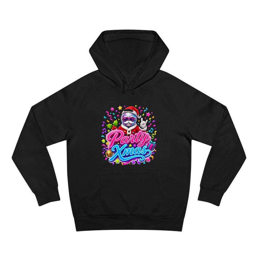 Disco Ball Party Santa personalised Christmas hoodie in black