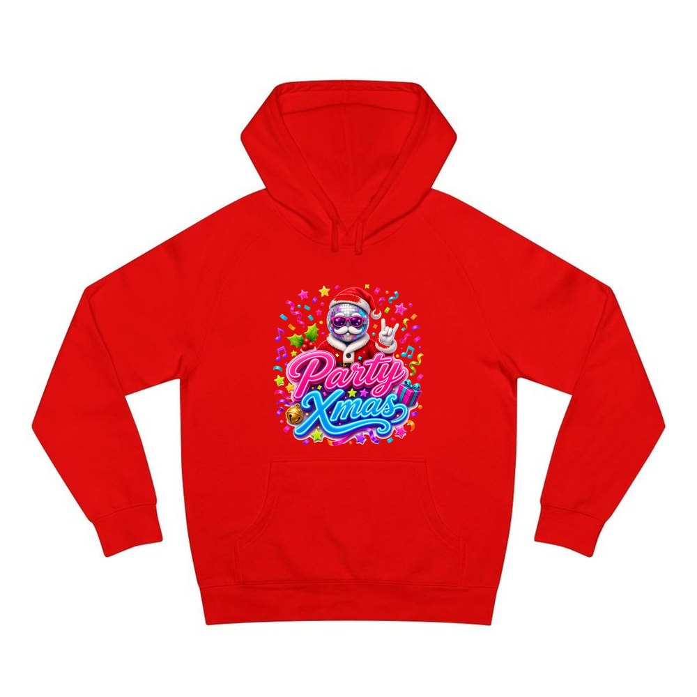 Disco Ball Party Santa personalised Christmas hoodie in red