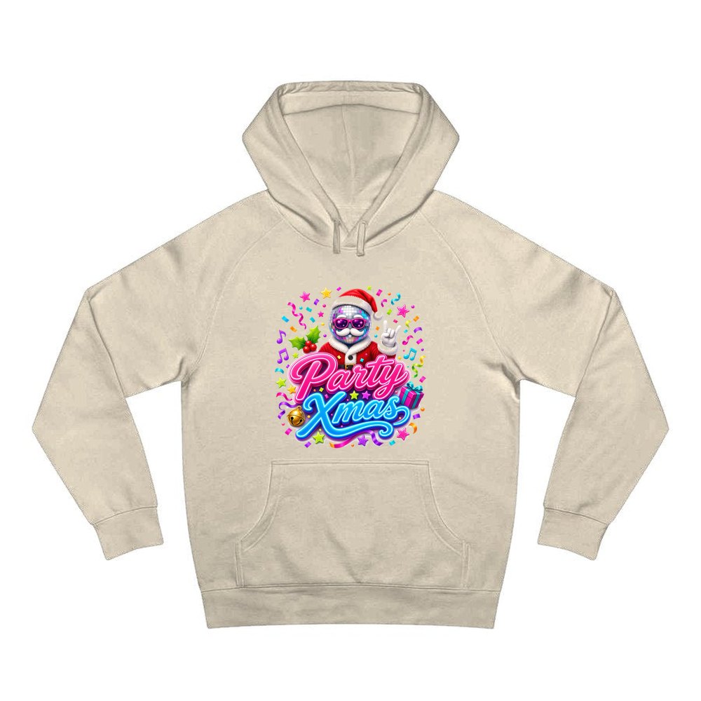 Disco Ball Party Santa personalised Christmas hoodie in sand