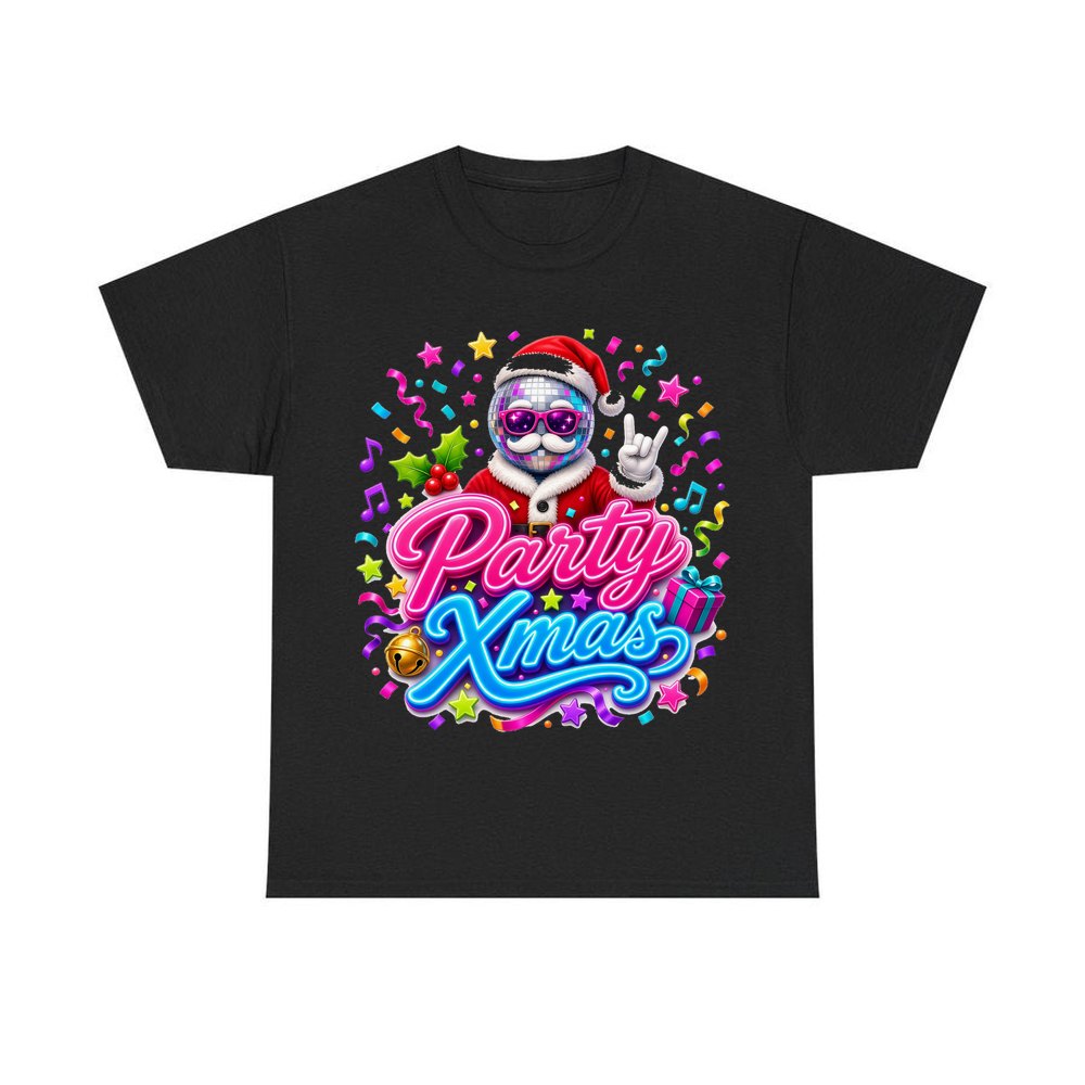 Disco Ball Party Santa personalised Christmas T-shirt in black