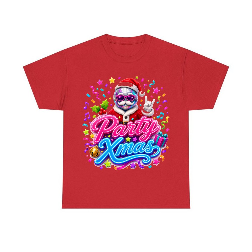 Disco Ball Party Santa personalised Christmas T-shirt in red