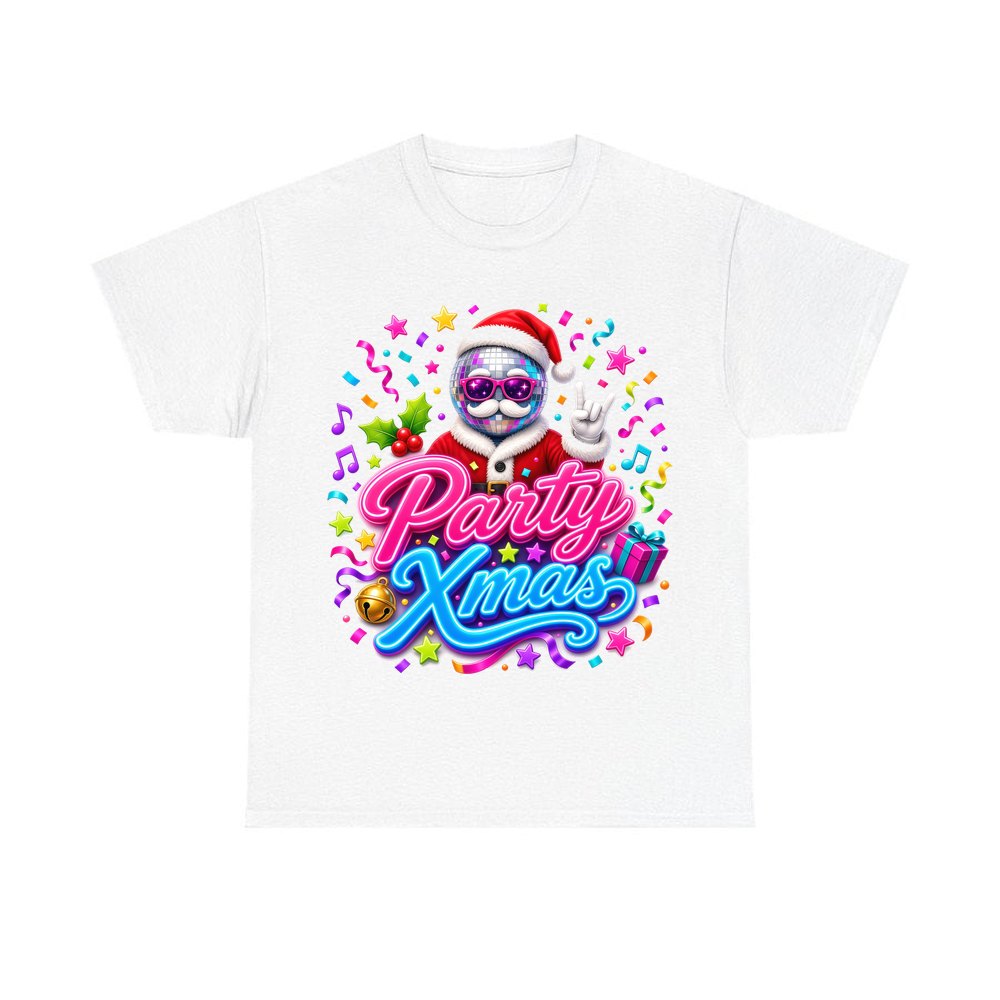 Disco Ball Party Santa personalised Christmas T-shirt in white