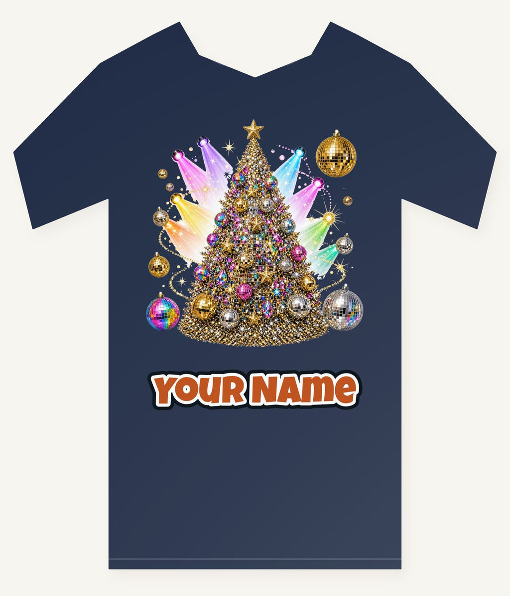 Disco Glitter Christmas Tree Personalised Kids Tee and Baby Bodysuit