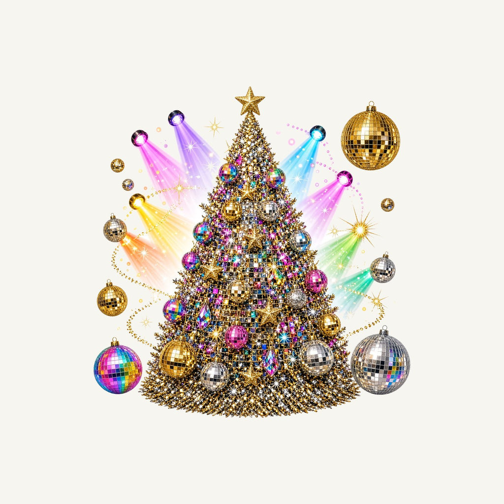 Disco Glitter Christmas Tree Personalised Kids Tee and Baby Bodysuit