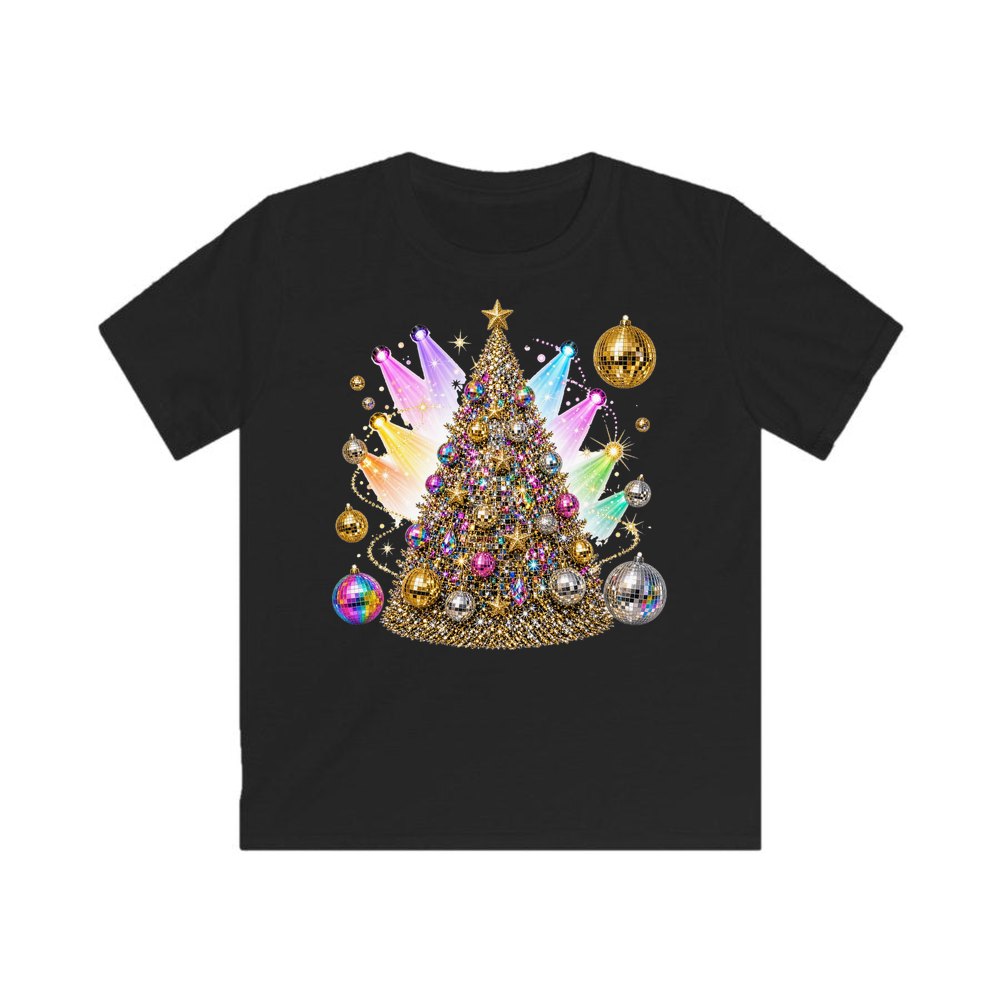 Disco Glitter Christmas Tree personalised kids Christmas tee in black