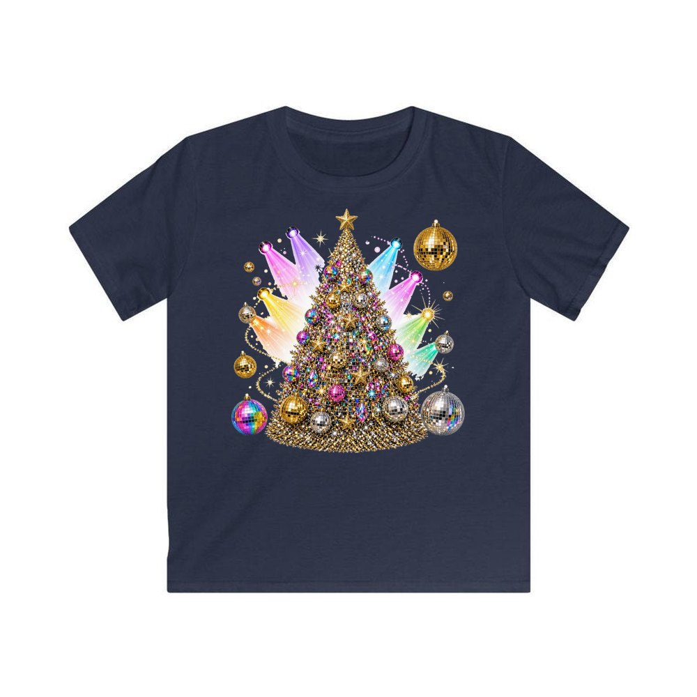 Disco Glitter Christmas Tree personalised kids Christmas tee in navy