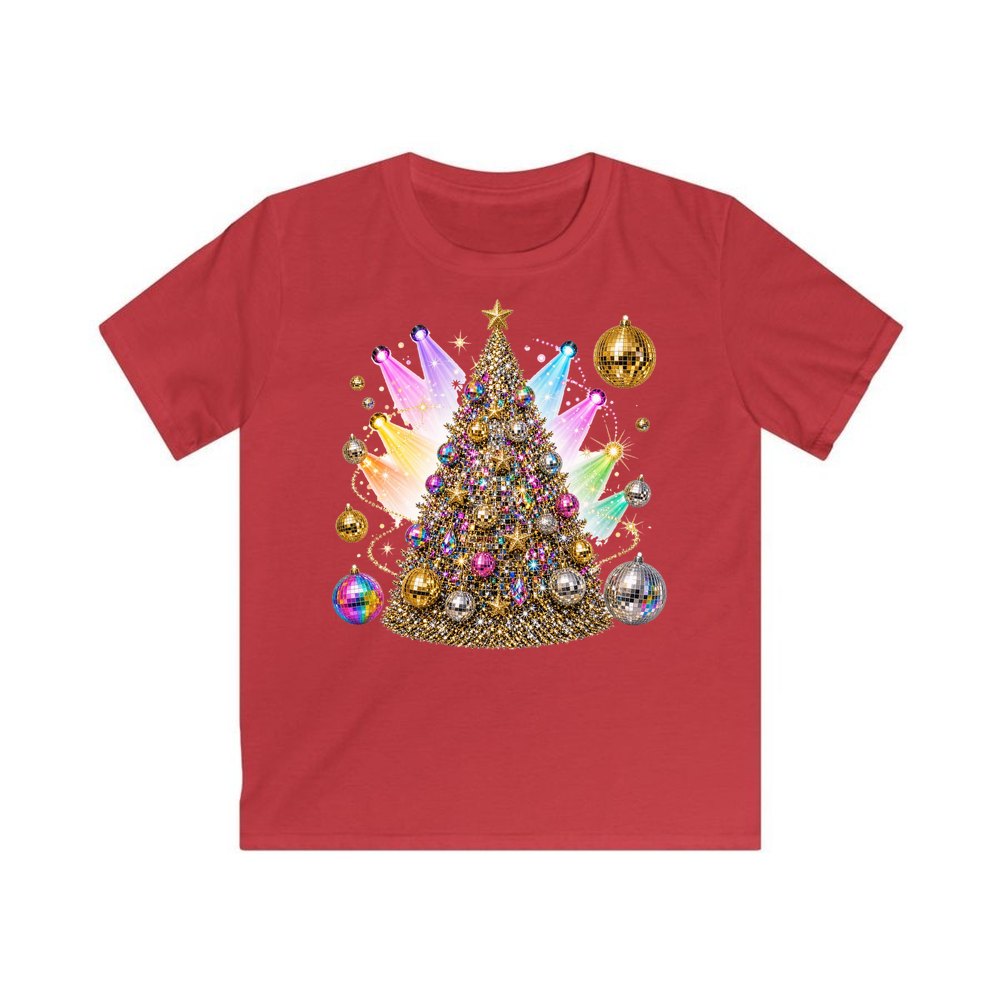 Disco Glitter Christmas Tree personalised kids Christmas tee in red