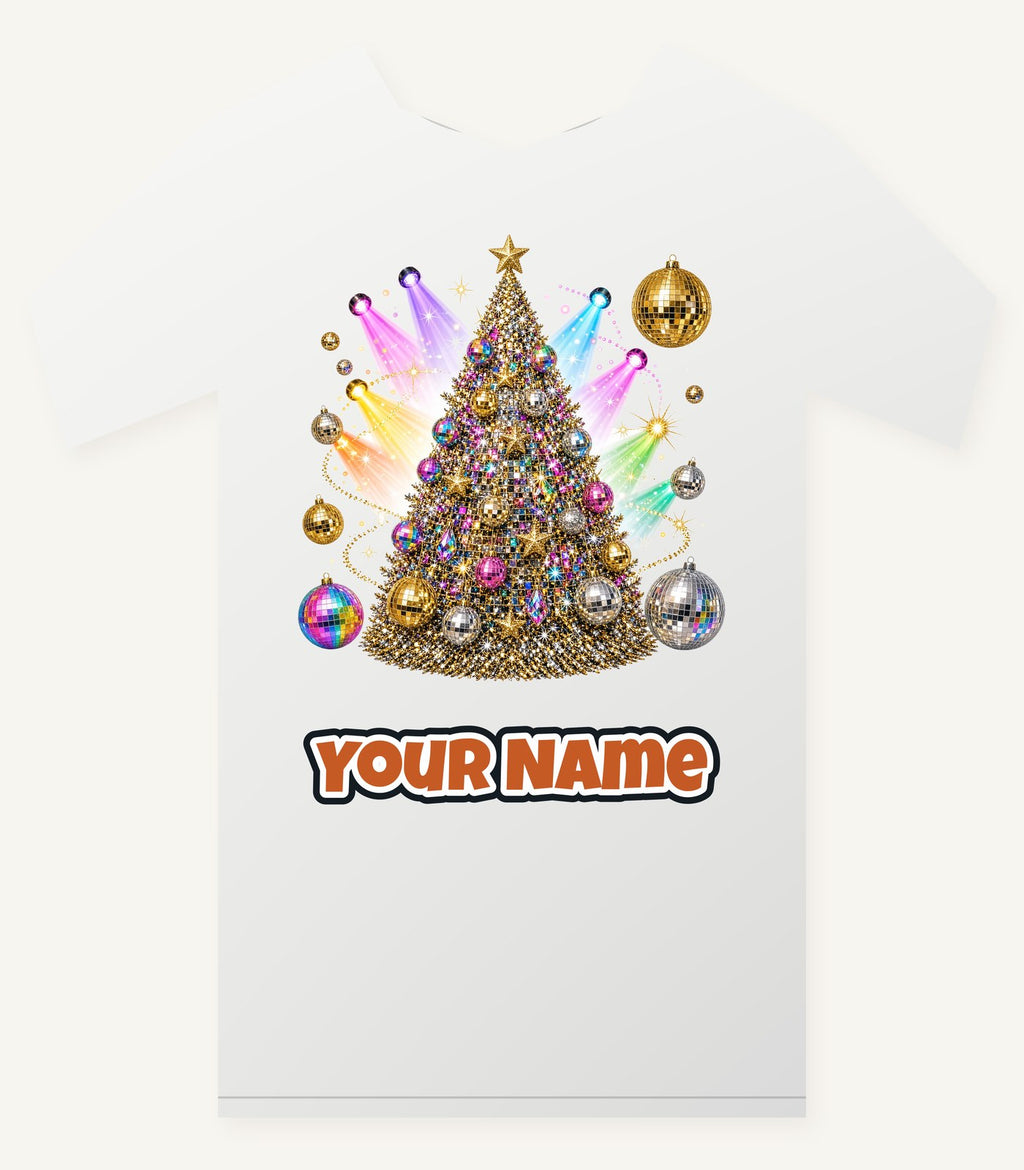 Disco Glitter Christmas Tree Personalised Christmas T-Shirt and Hoodie