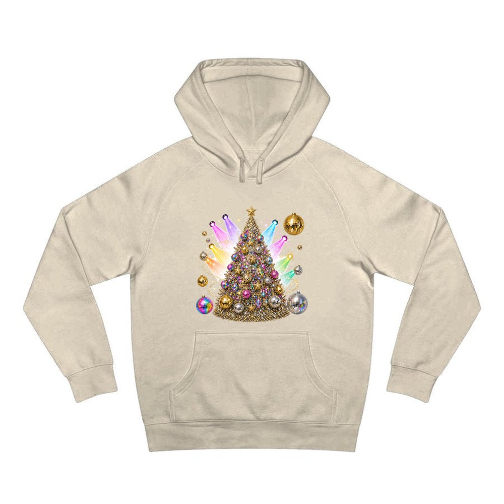 Disco Glitter Christmas Tree personalised Christmas hoodie in sand