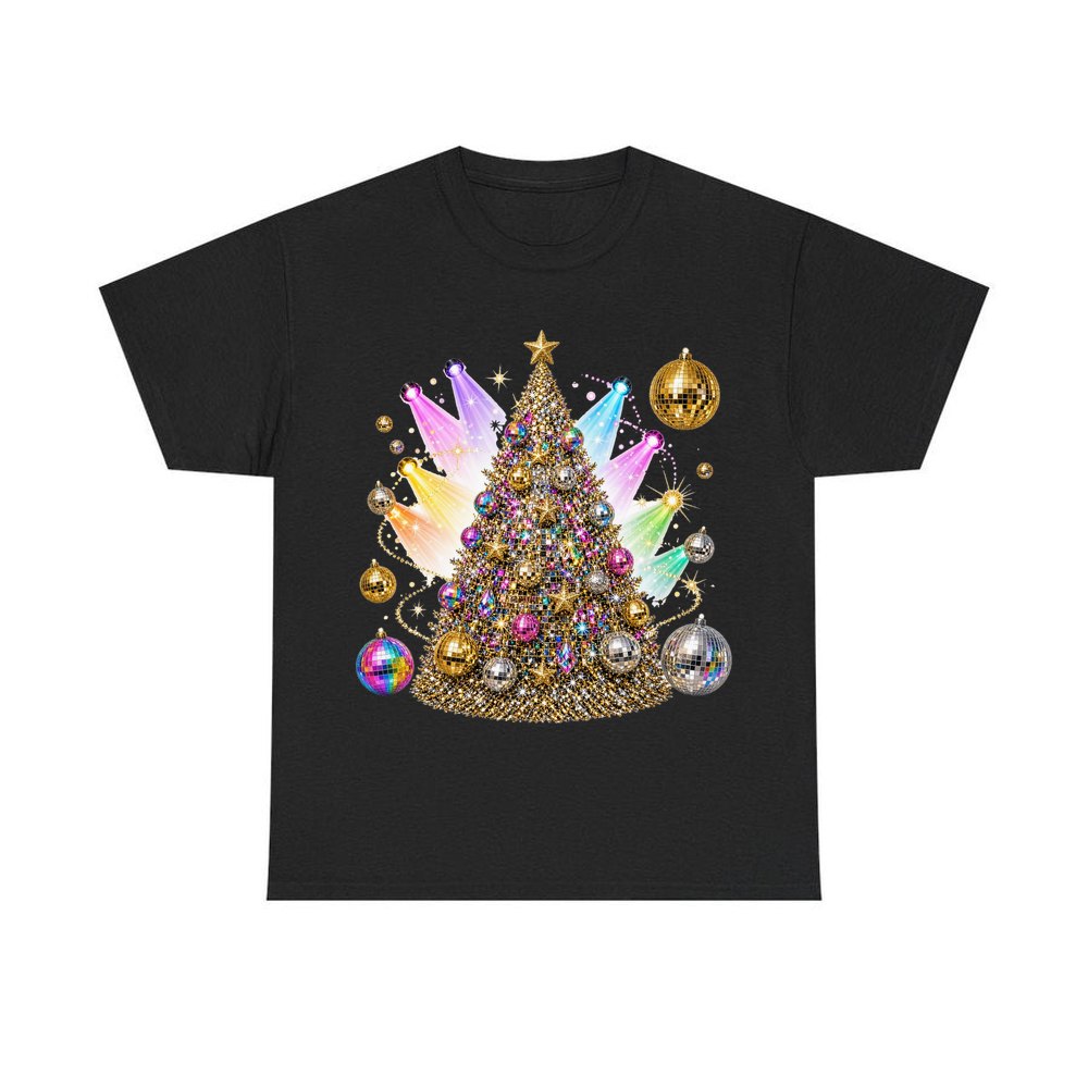 Disco Glitter Christmas Tree personalised Christmas T-shirt in black