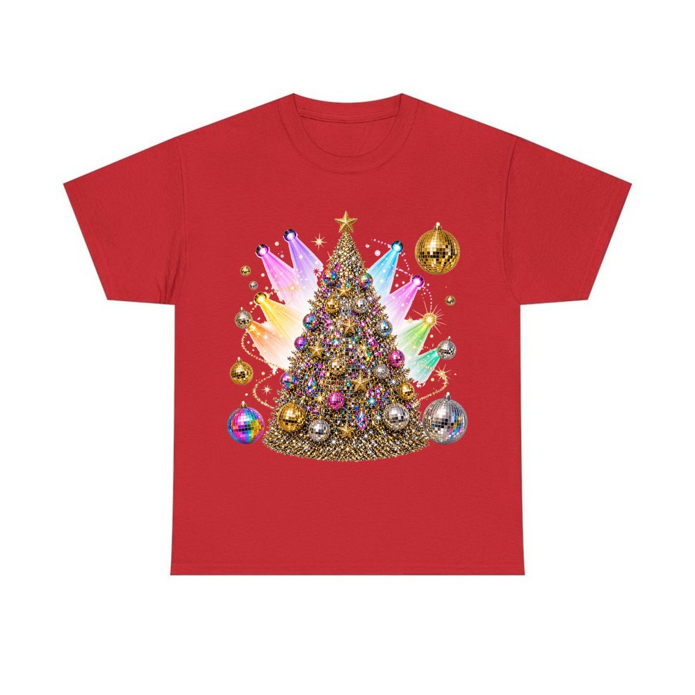 Disco Glitter Christmas Tree personalised Christmas T-shirt in red
