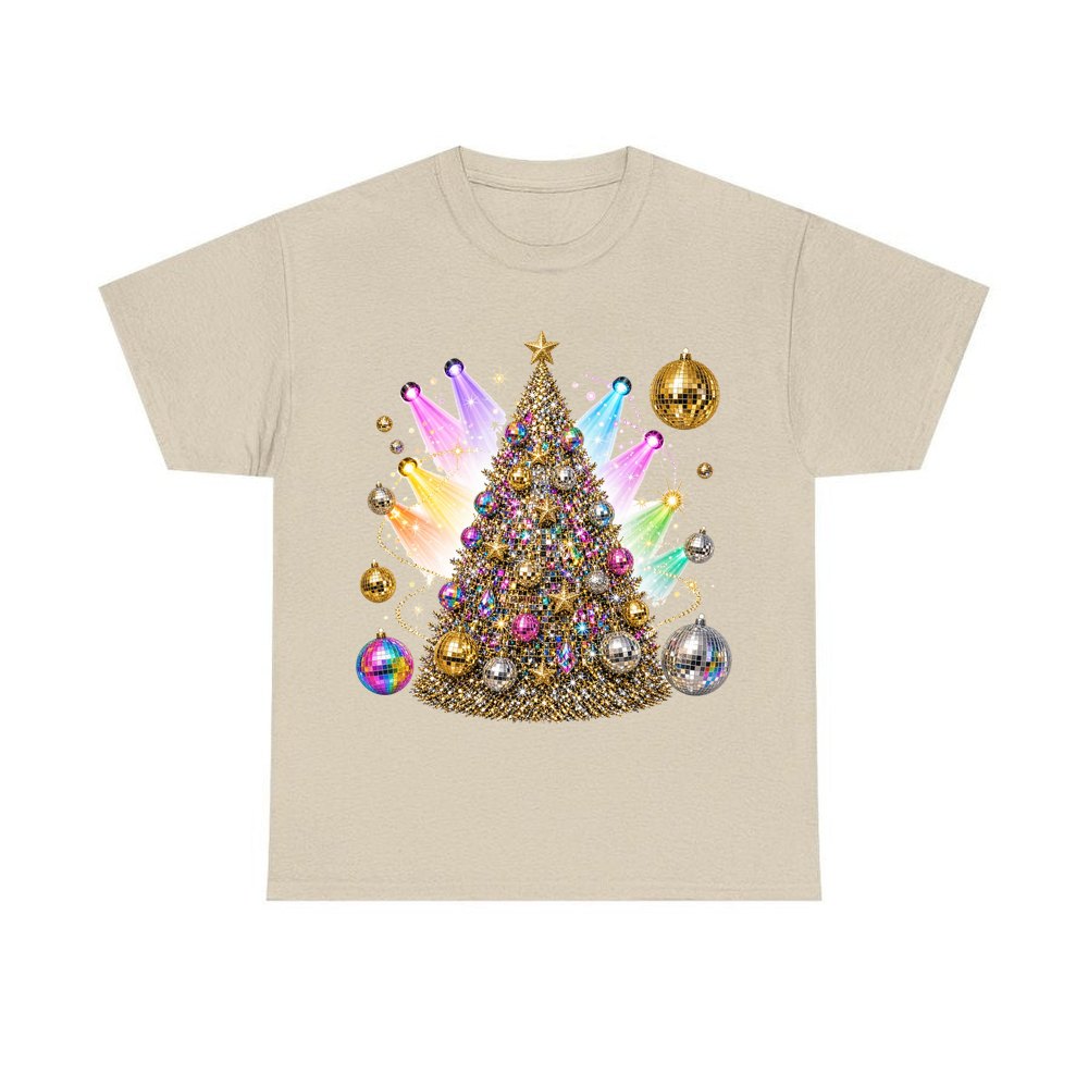 Disco Glitter Christmas Tree personalised Christmas T-shirt in sand