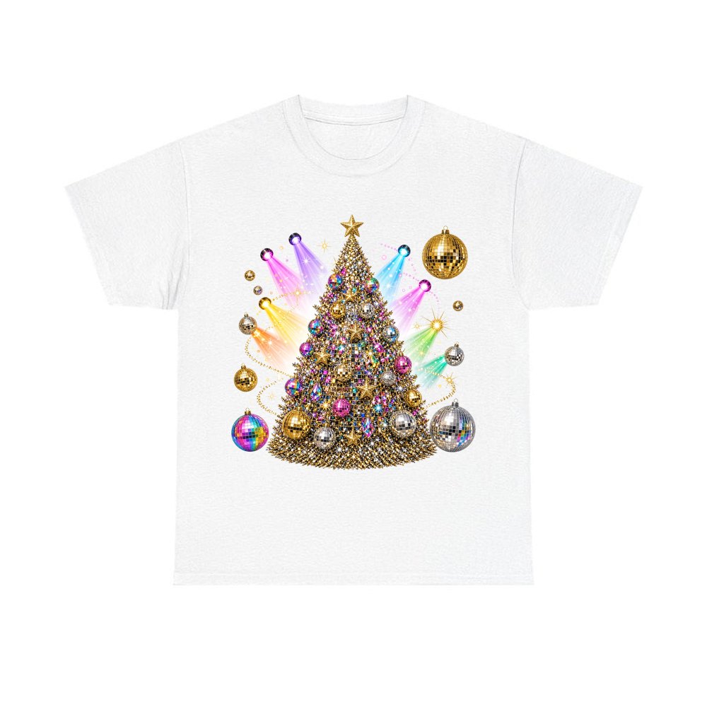 Disco Glitter Christmas Tree personalised Christmas T-shirt in white