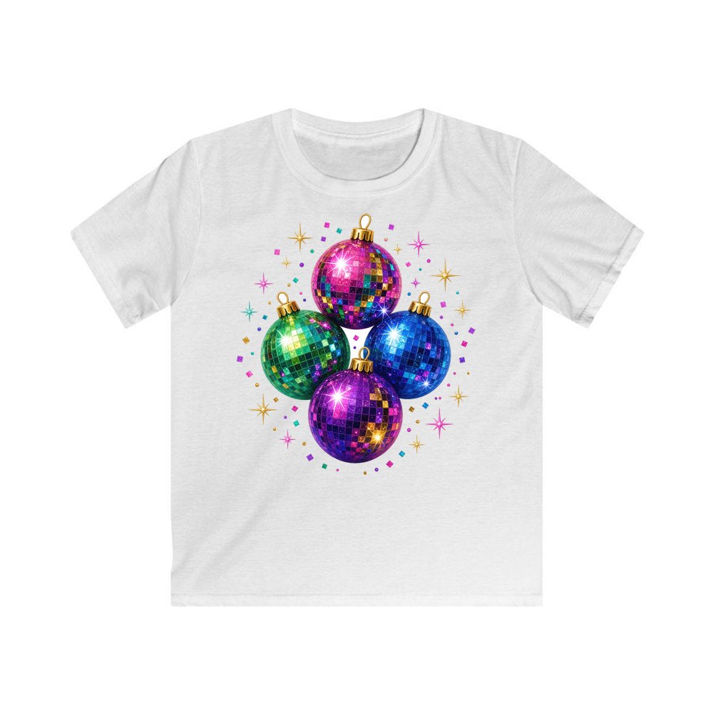 Disco Mirror Ball Baubles personalised kids Christmas tee in white