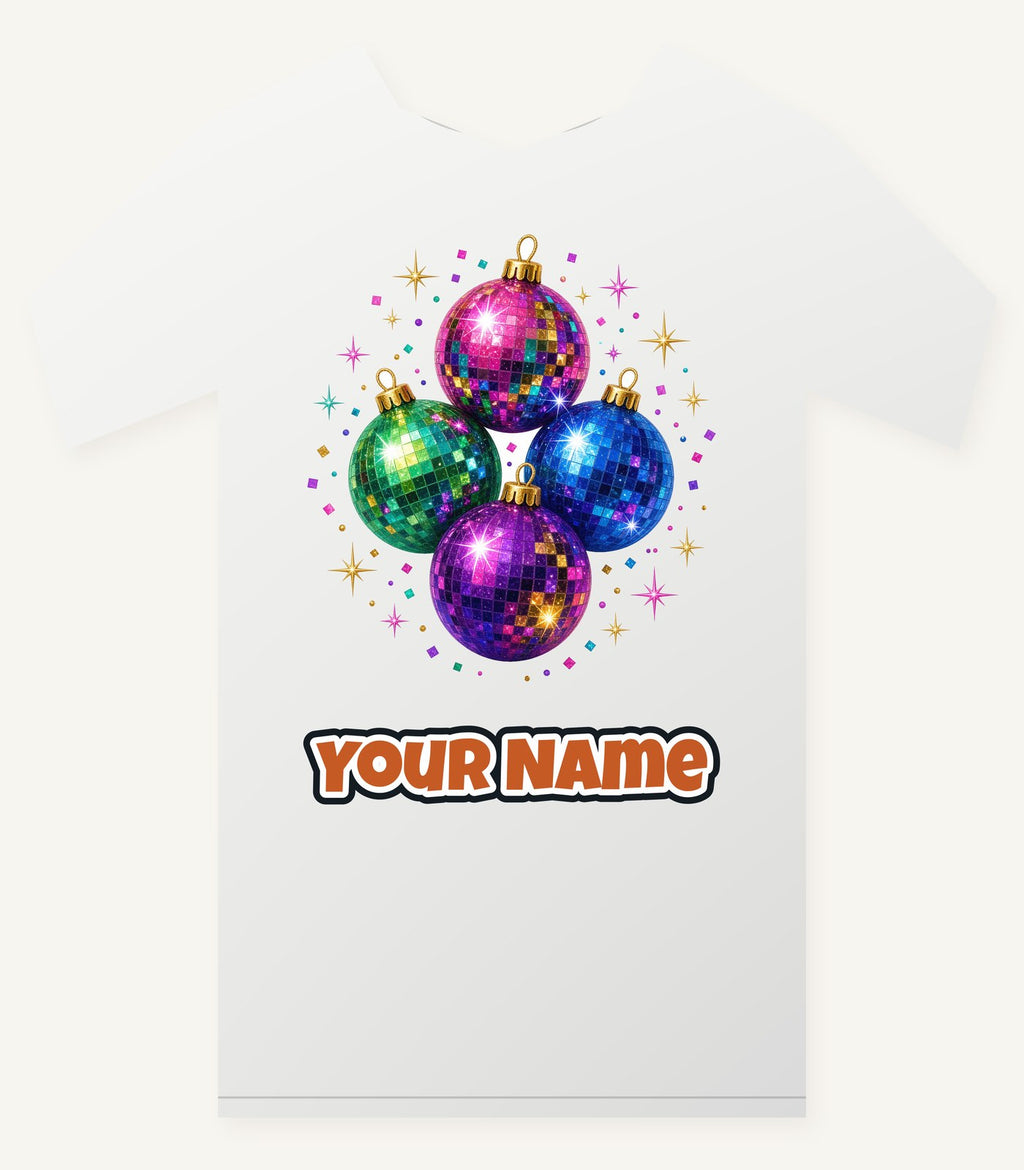 Disco Mirror Ball Baubles Personalised Christmas T-Shirt and Hoodie
