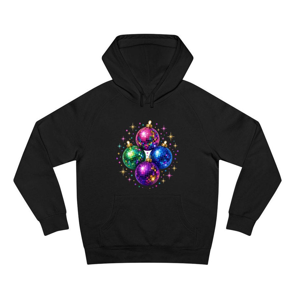 Disco Mirror Ball Baubles personalised Christmas hoodie in black