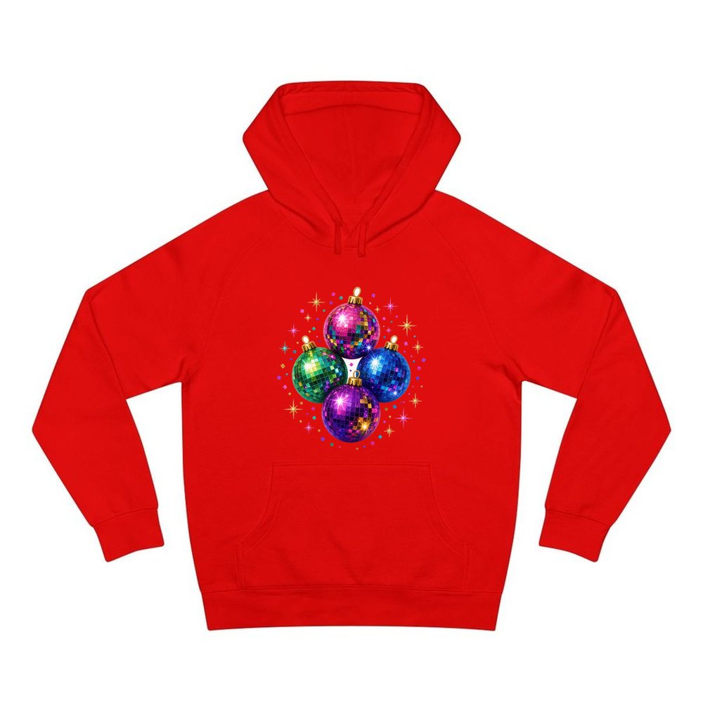 Disco Mirror Ball Baubles personalised Christmas hoodie in red