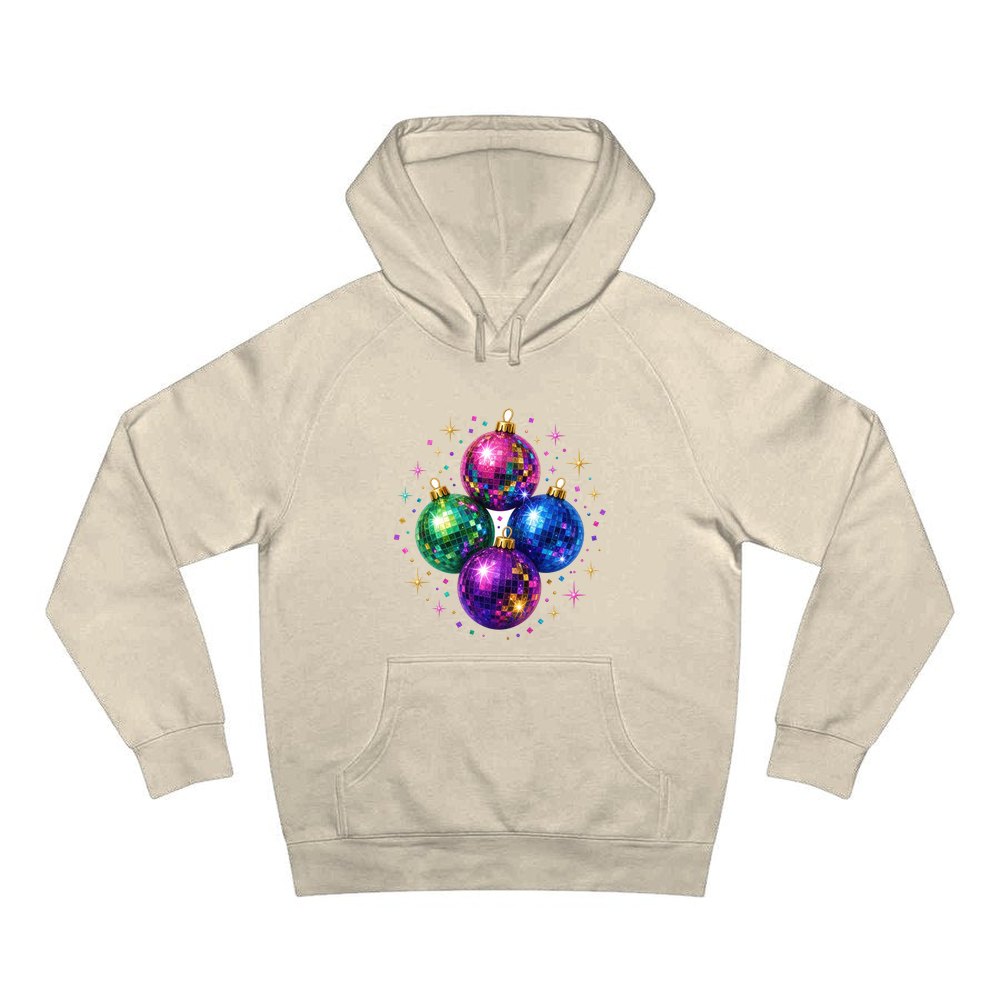 Disco Mirror Ball Baubles personalised Christmas hoodie in sand