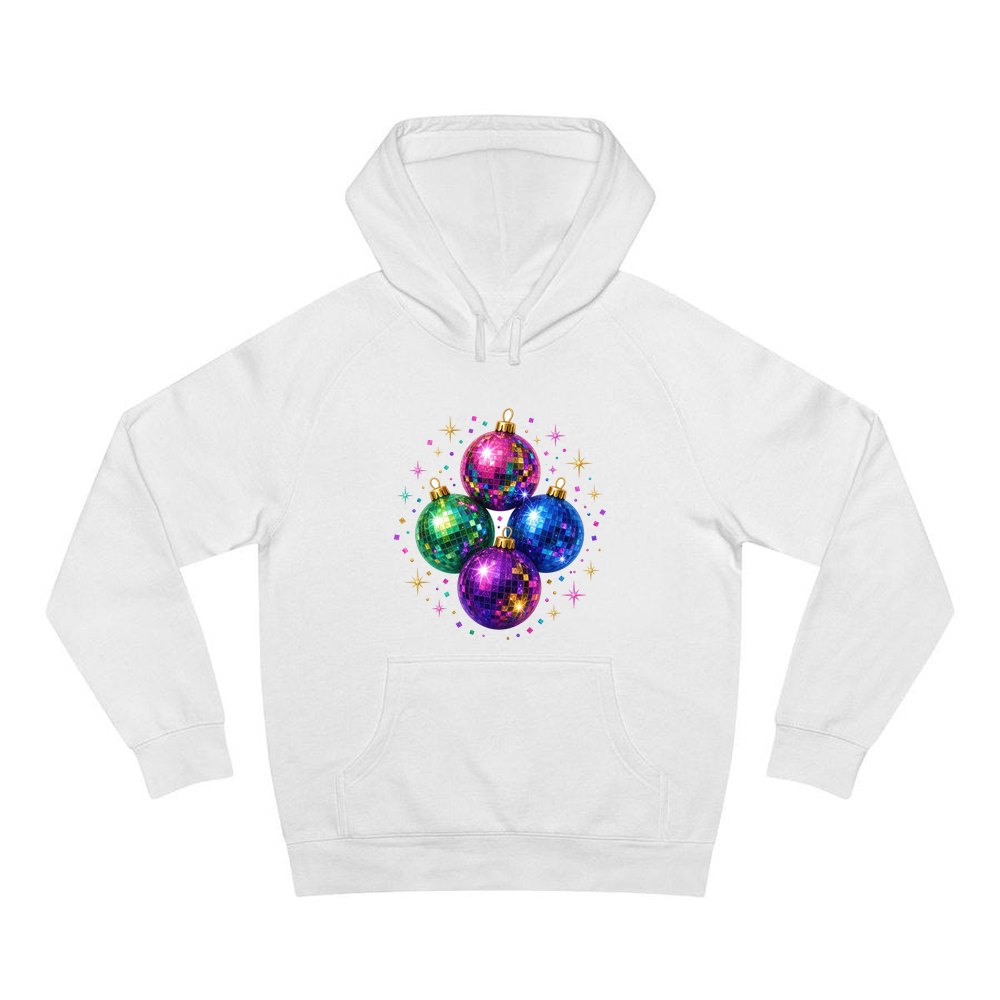 Disco Mirror Ball Baubles personalised Christmas hoodie in white