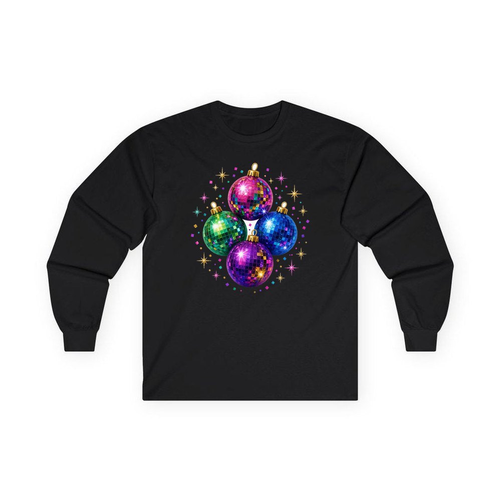 Disco Mirror Ball Baubles personalised long sleeve Christmas T-shirt in black
