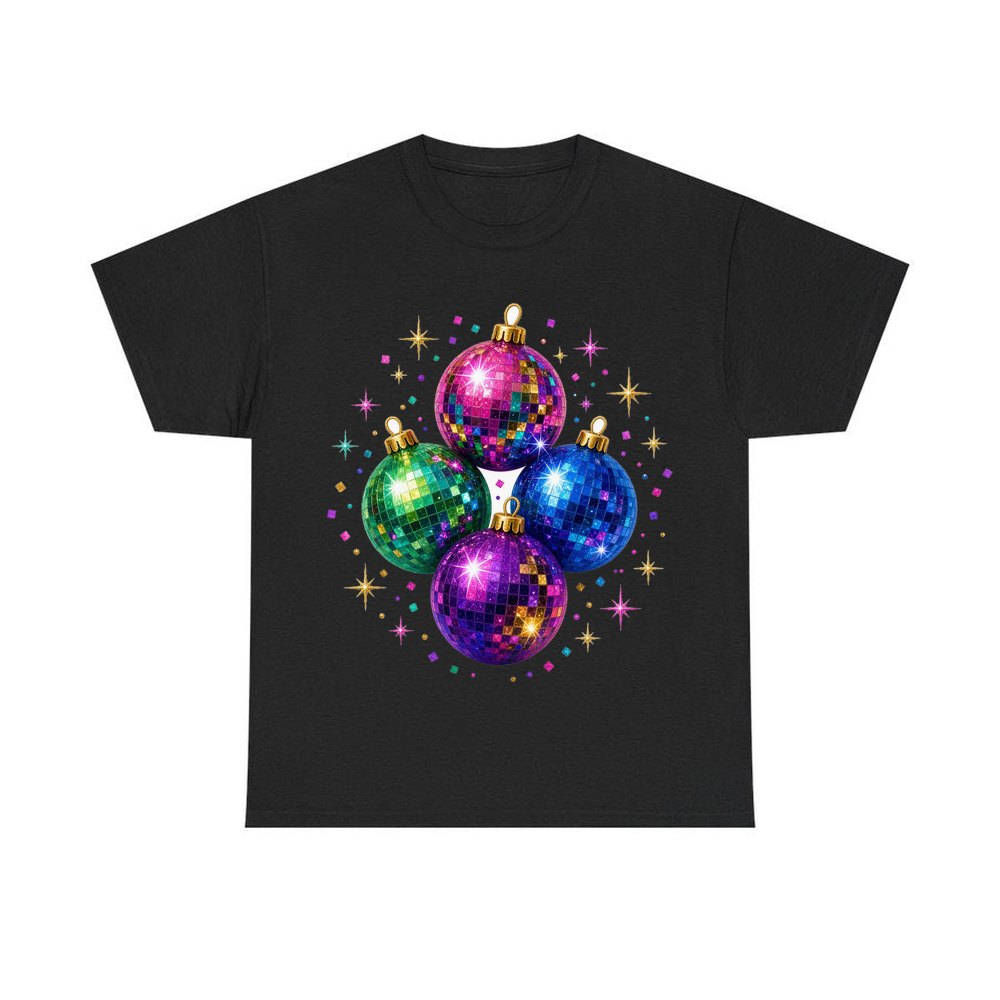 Disco Mirror Ball Baubles personalised Christmas T-shirt in black