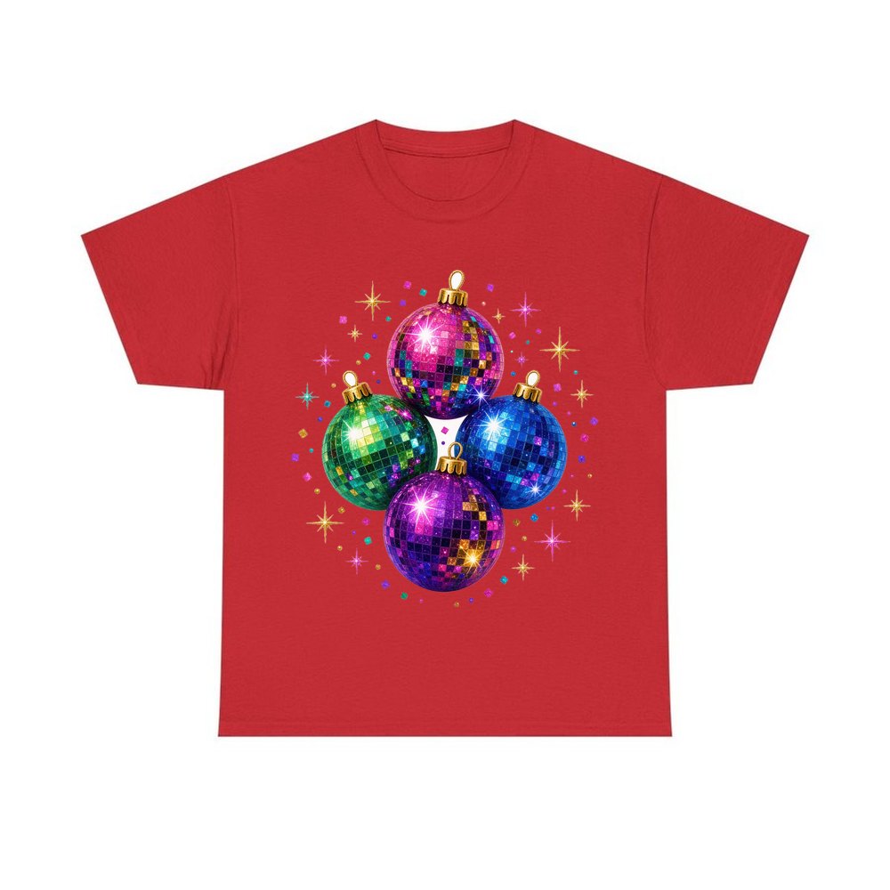 Disco Mirror Ball Baubles personalised Christmas T-shirt in red