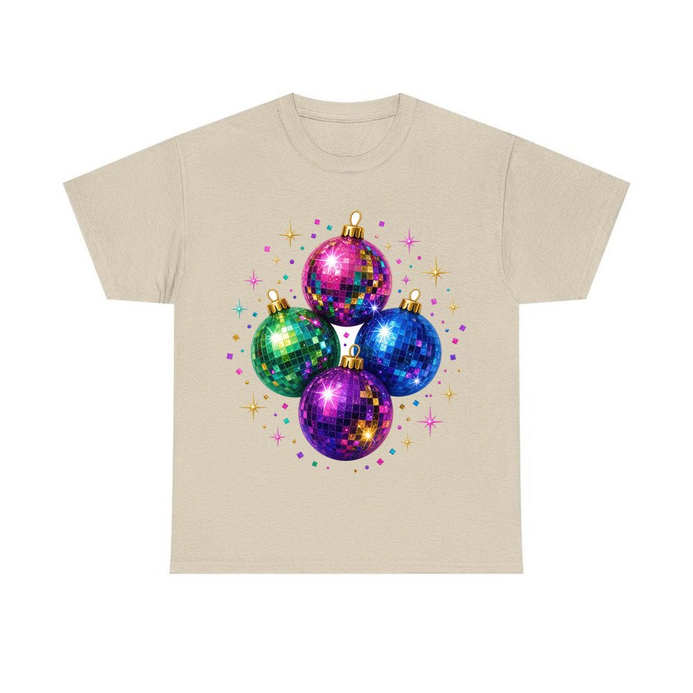 Disco Mirror Ball Baubles personalised Christmas T-shirt in sand