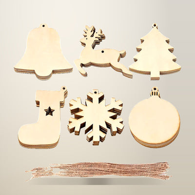 DIY Wooden Christmas Ornament Craft Set, 60 Pieces