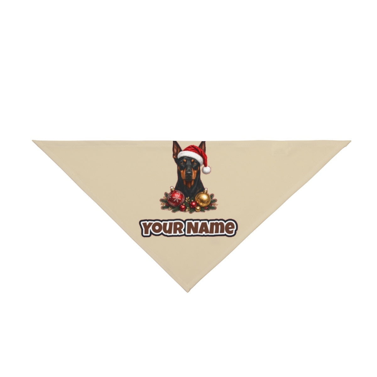 Doberman personalised Christmas pet bandana in beige, tie-on style