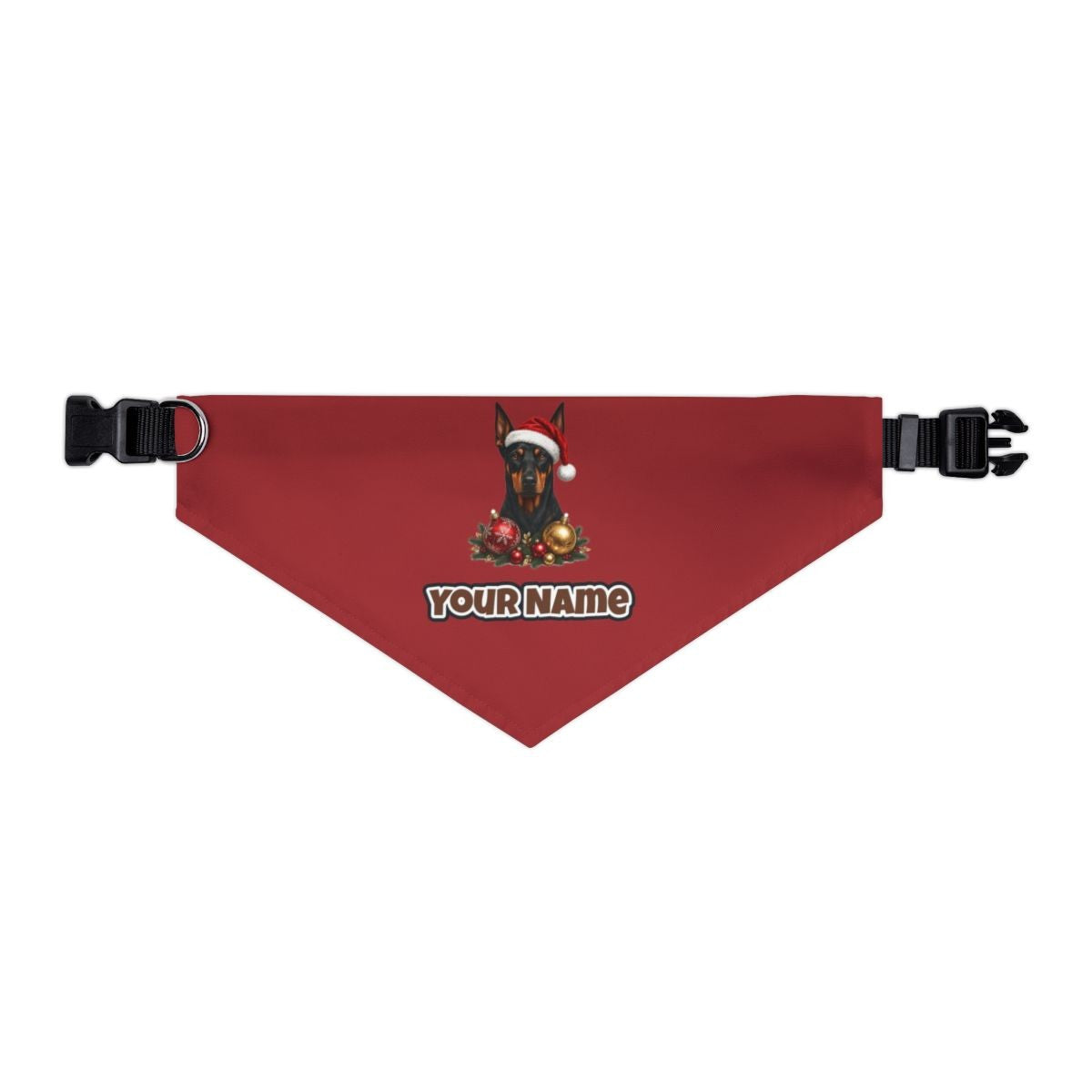 Doberman personalised Christmas pet bandana in red, collar with buckle